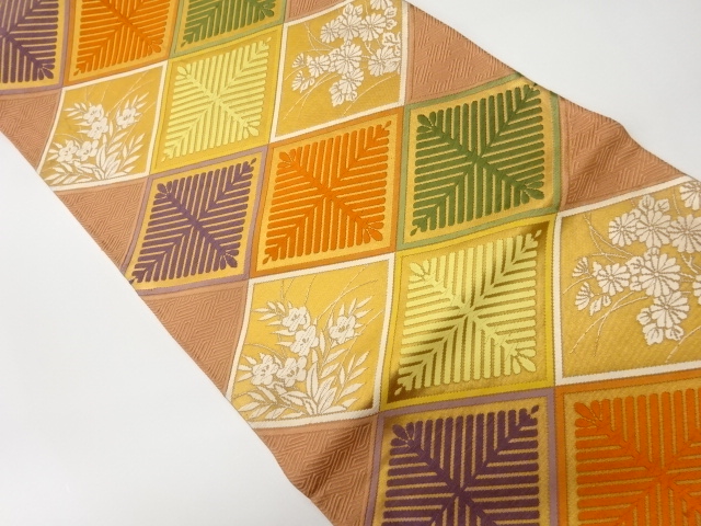 JAPANESE KIMONO / VINTAGE FUKURO OBI / WOVEN PINE NEEDLE & RHOMBUS